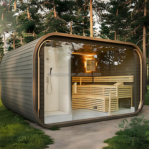 Phòng tắm hơi ngoài trời hiện đại tiên tiến; ngoài trời bằng gỗ khô hơi nước kết hợp gỗ-đốt bếp; bức tường kính toàn cảnh - Product Image 1