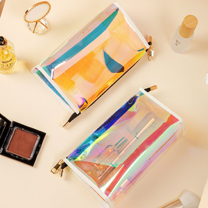 Bolsa de Cosméticos de PVC Holográfica Iridiscente, Impermeable, Transparente, con Cierre Dorado, Organizador de Artículos de Aseo para Viaje - Product Image 4