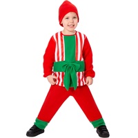Kinder Weihnachtself-Kostüm: Rot-Grün Gestreifter Pyjama-Set mit Mütze - Niedliches Festtagsoutfit für Feiertagspartys & Spielzeugwerkstatt-Spaß