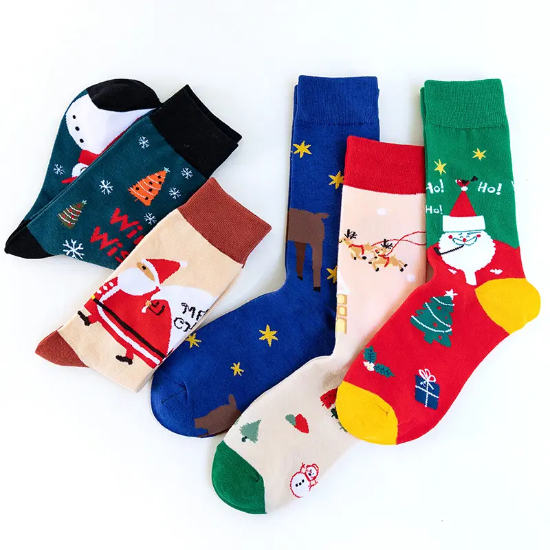 New Arrival Wholesale Christmas Gingerbread Man Snowflakes Candy Cane Christmas Tree White Red Green High Quality Gifts Socks