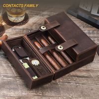 Boîte à cigares vintage en cuir véritable de style américain, motif Crazy Horse givré, avec boucle carrée, couvercle rabattable, humidor portable