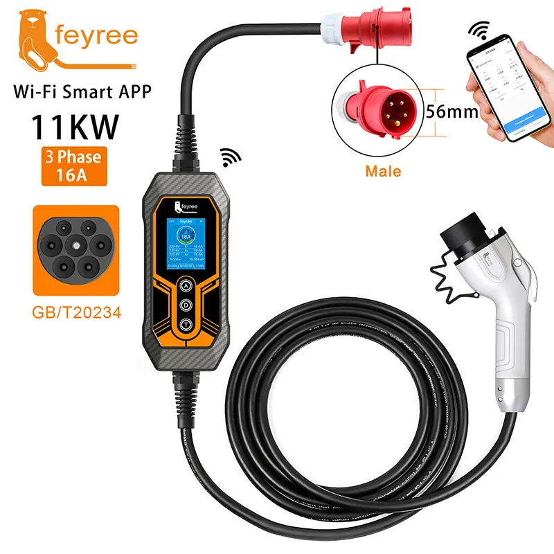 Feyree ev charger 16A electric vehicle charger port 11KW phase 3 ev GBT car charger fast charging for Electric