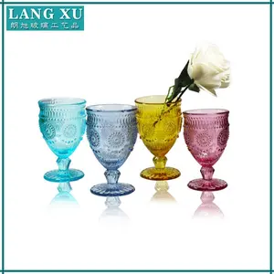 LANGXU renkli lüks ametist cam içme kapak stemware parlak ayçiçeği su kadeh kırmızı kristal cam bardak 9oz