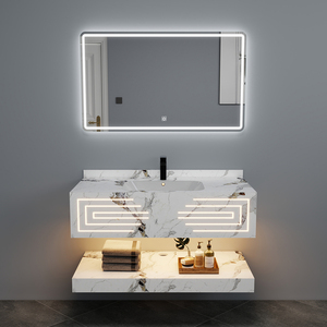 Ensemble de meuble-lavabo mural intelligent moderne avec miroir, en céramique sans joint, résistant à l'eau, avec éclairage LED intégré, pour hôtel et villa - Product Image 3