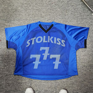 T-Shirt jersi Fit Mesh Boxy Logo kustom layanan OEM cetakan sublimasi tanaman pendek leher-o tenun poliester 100% - Product Image 1