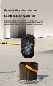 Brosse de lavage de voiture en gros avec manche télescopique long, gant de lavage et kit de nettoyage rétractable à trois sections avec perche en aluminium courbée - Product Image 6