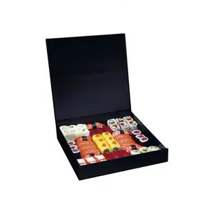 Caixa de enrolar sushi de papel preto luxuoso, recipiente personalizado de sushi de cartão, embalagem descartável