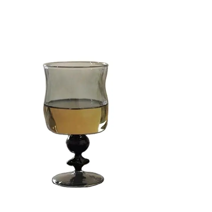 Custom Made Hand-Geblazen Vintage Stijl Grijs Wijnglas Beker Met Zwarte Steel