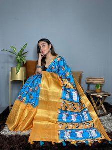 Blusa de seda suave con estampado Digital para mujer, blusa de trabajo con estampado Digital, Saree con Zari - Product Image 3