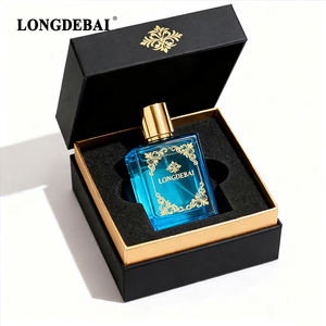 Flacon de Parfum Carré Vide <span class=keywords><strong>en</strong></span> Verre Bleu Élégant de Qualité Personnalisée 30ml 50ml 100ml à Sertir, Flacon de Parfum de Luxe avec Bouchon Doré et Boîte - Product Image 1