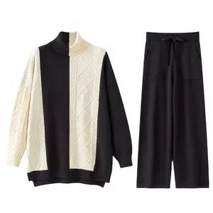 KIKIQ 2024, оптовая продажа, высококачественный Женский комплект из 2 предметов с длинным рукавом, свитер с широкими штанишками