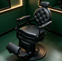 Fauteuil de Barbier Hydraulique Rétro Premium Noir Intégral avec Boutons Capitonnés, Mobilier de Salon pour Salon de Coiffure Masculin