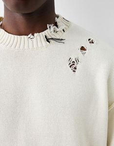 Pull en tricot de mode personnalisé Pull en coton à col rond et manches longues à effet déchiré - Product Image 5