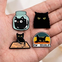 Lot de 4 épingles en émail noires amusantes et mignonnes - Design de dessin animé original pour sacs à dos, chapeaux, vestes et cadeaux pour amis et collectionneurs