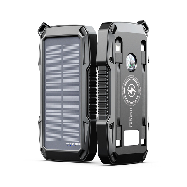Compass Solar Power Bank with Fast Charging Cable 10000mAh Security Sensor Waterproof Portable Power Bank