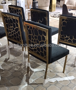 Chaise de salle à manger en acier inoxydable doré de loisirs <span class=keywords><strong>2023</strong></span>, dossier en nid d'abeille, chaise de restaurant en velours pour la maison, l'hôtel, le mariage - Product Image 5