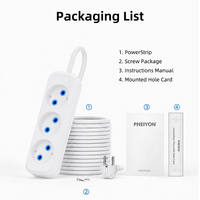 Multiprise PHEIYON 3 prises 10A 2300W, rallonge UE avec prises largement espacées et trous de fixation murale pour hôpitaux et bureaux à domicile