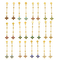 KITI Trendy Multicolor Klaver Ketting Oorbellen 316 Roestvrij Staal PVD 18K Goud Gegalvaniseerd Kubieke Zirkonia Hangende Sieraden voor Vrouwen