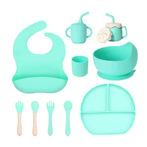 新款10件套婴儿餐具用餐儿童餐具盘套装碗儿童幼儿食物喂养分装吸硅板