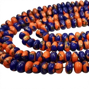 Perles rondes lisses de 8 mm en cornaline de Mohave naturelle, lapis-lazuli bleu et turquoise cuivrée - Product Image 2