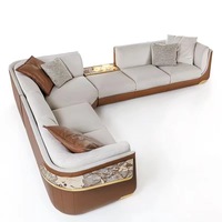 Juego de Sofás en Forma de L de Cuero Genuino Moderno para Sala de Estar Modular Extra Grande, Muebles Personalizables para Apartamento y Villa