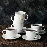 8 oz blanc Expresso Cappuccino tasse et soucoupe en porcelaine ensemble de 6 fourchettes pour latte café et thé