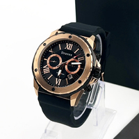 Montre chronographe à quartz pour homme, boîtier noir en or rose, cadran noir Sunburst, bracelet en silicone souple, calendrier lumineux, montre de sport pour homme