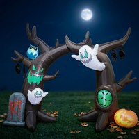 Arche gonflable d'Halloween de 2,4 m avec arbre hanté, hibou fantôme et pierre tombale LED pour la décoration d'entrée de fête en extérieur
