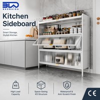 Armoire en métal multi-compartiments, buffet en acier avec étagères réglables pour un rangement facile de la vaisselle et des ustensiles de cuisine