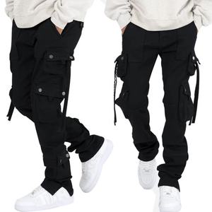 High Quality Customize logo Cotton Twill Fashion Slim Side Pockets Black <b>Cargo</b> <b>Pants</b> for Men - Product Image 1