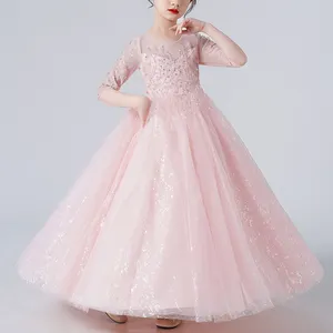 Kızlar için 2024 toptan çocuklar elbise düğün örgü uzun kız elbise zarif prenses parti resmi elbisesi elbise genç çocuklar için