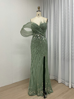 Robes de soirée de luxe vert sauge MY30059-2, haute couture, lourdement ornées de sequins et de perles, avec fente haute, pour fêtes formelles, bals de promo et mariages à Dubaï
