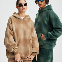 Nouveau Hoodie Polaire Délavé Effet Usé et Déchiré avec Effet Spray Monkey Wash Automne Hiver 2026, Faible MOQ, Personnalisation OEM/ODM