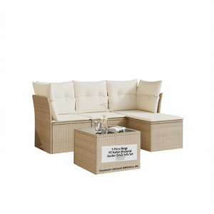 Pe <b>Rattan</b> Modular Garden <b>Sofa</b> Set Beige 5 Piece Outdoor Furniture Modern Design - Product Image 1