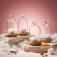 Diffuseur d'huiles essentielles parfumées en verre avec base en bois, inhalateur de fleurs, testeur, pour expositions, avec pompe à marquage à chaud