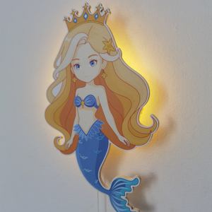 Decoración de pared de madera de sirena con luz LED, luz de pared para guardería, regalo para niñas, luz decorativa de dibujos animados para decoración de pared de habitación de niños - Product Image 5