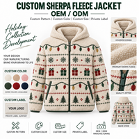 Veste polaire à capuche pour femme, motif lumières de Noël, en sherpa, entièrement zippée, manteau d'hiver, fabrication de vêtements sous marque privée