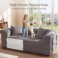 Sofá Cama Compacto Cloud Boneless Square, Ideal para Apartamentos, Futón Convertible 5 en 1, Esponja de Alta Densidad, Tela de Pana