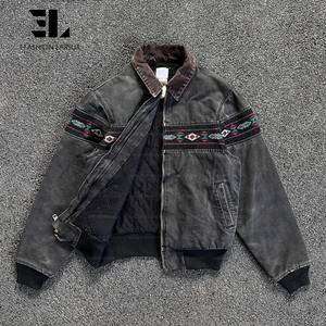 Jaket Kerja LARSUR Custom Distress Wash Heavy Duck Canvas dengan Cetakan Aztecs, Gaya <span class=keywords><strong>Western</strong></span> Cowboy Tribal Navajo, Jaket Kerja untuk Pekerja - Product Image 3