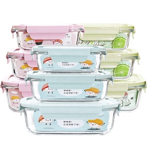 Large High borosilicate microwave heating Rectangle 1/2/3 Compartments airtight Glass Food Container Bento Lunch Box