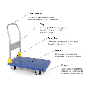 200kg 400kg 600kg Carro de mano plegable de cama plana de mensajería Remolque-Herramienta de recogida en casa Carro de plataforma - Product Image 2