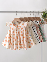 Robe de princesse mini pour bébé fille, style coréen, en coton, imprimé floral, sans manches/à manches courtes, nouveau style d'été avec étiquette au col, ODM