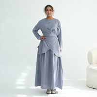 Pakaian Islami Loriya Gaun Wanita Elegan dan Bernapas Model Abaya Musim Panas Terbaru Atasan Silang Rok 2 Potong Set untuk Idul Fitri