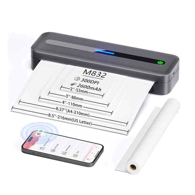 2024 Trending A4 Portable Thermal Wireless Printer HD 300DPI Black White Inkless Toner for Mobile Phone Stock Product