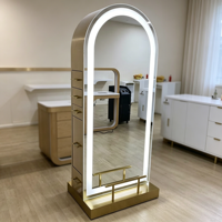 Miroir de Coiffure Double Face Rond Doré de Luxe Unique pour Salon de Coiffure, Miroir Cosmétique pour Coiffeuse