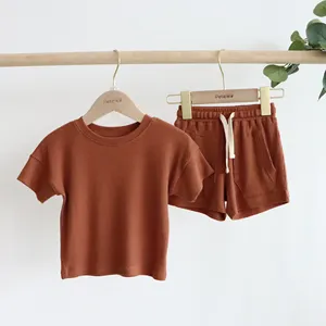 Conjunto de ropa de Waffle para bebé, ropa de verano personalizada para niño y niña, camiseta y pantalones, trajes para niño