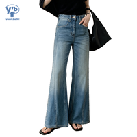 Jean baggy personnalisé YUANBOFEI, coupe vintage, jambe large, en denim délavé, avec décoration intégrale en strass et diamants