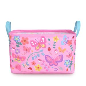 Cesta de Almacenamiento de Algodón y Lino con Diseño de Mariposa Rosa, Rectangular, Plegable, con Asas, para Cuarto de Niñas, Regalo para Baby Shower - Product Image 1