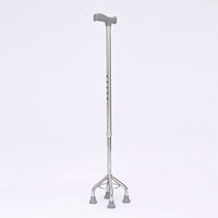 Canne de marche universelle à hauteur réglable en acier inoxydable à quatre pieds avec poignée confortable pour personnes âgées et handicapées, aide à la mobilité