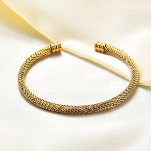 Bracelet ouvert en fil d'acier inoxydable 5 mm, bijoux pour femmes, cadeau, forme ronde, couleur argent or, origine Yiwu SU1275 - Product Image 3